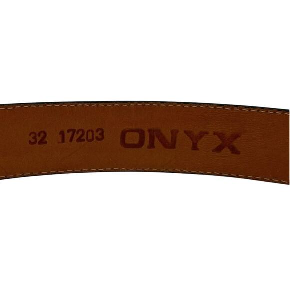 Vintage 90s Onyx Croc Embossed Western Leather Belt Black Silver Tone Size 32